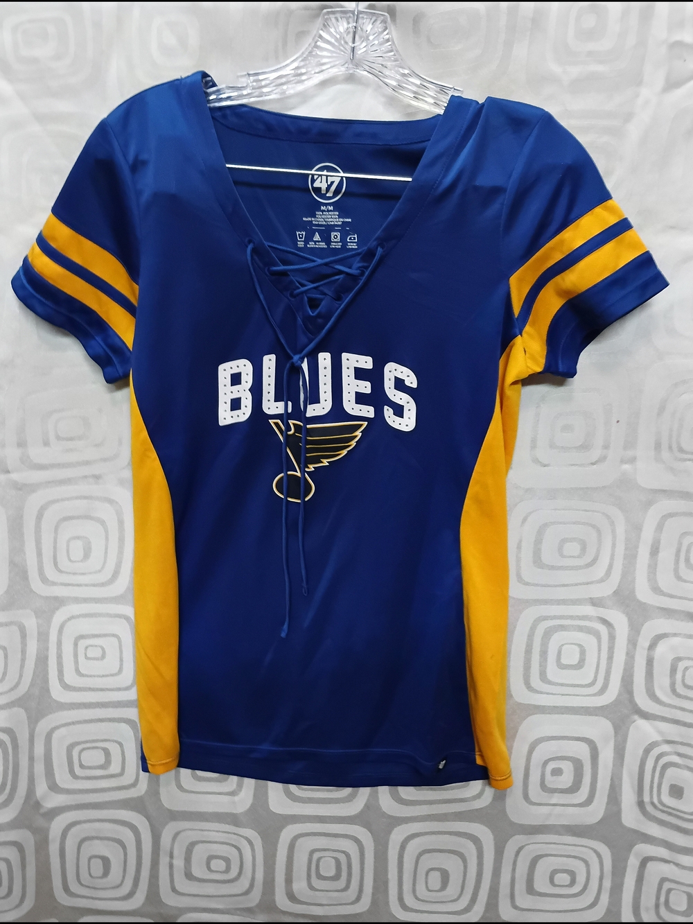 47 Brand St. Louis Blues Women's Lace-Up Jersey in Royal Blue and Gold
